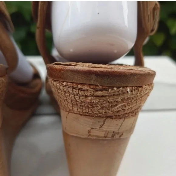 [Frye] Coastal Boho Bridget Ornament Leather Wood Wedge Sandals Womens Sz 8.5 - Picture 7 of 13